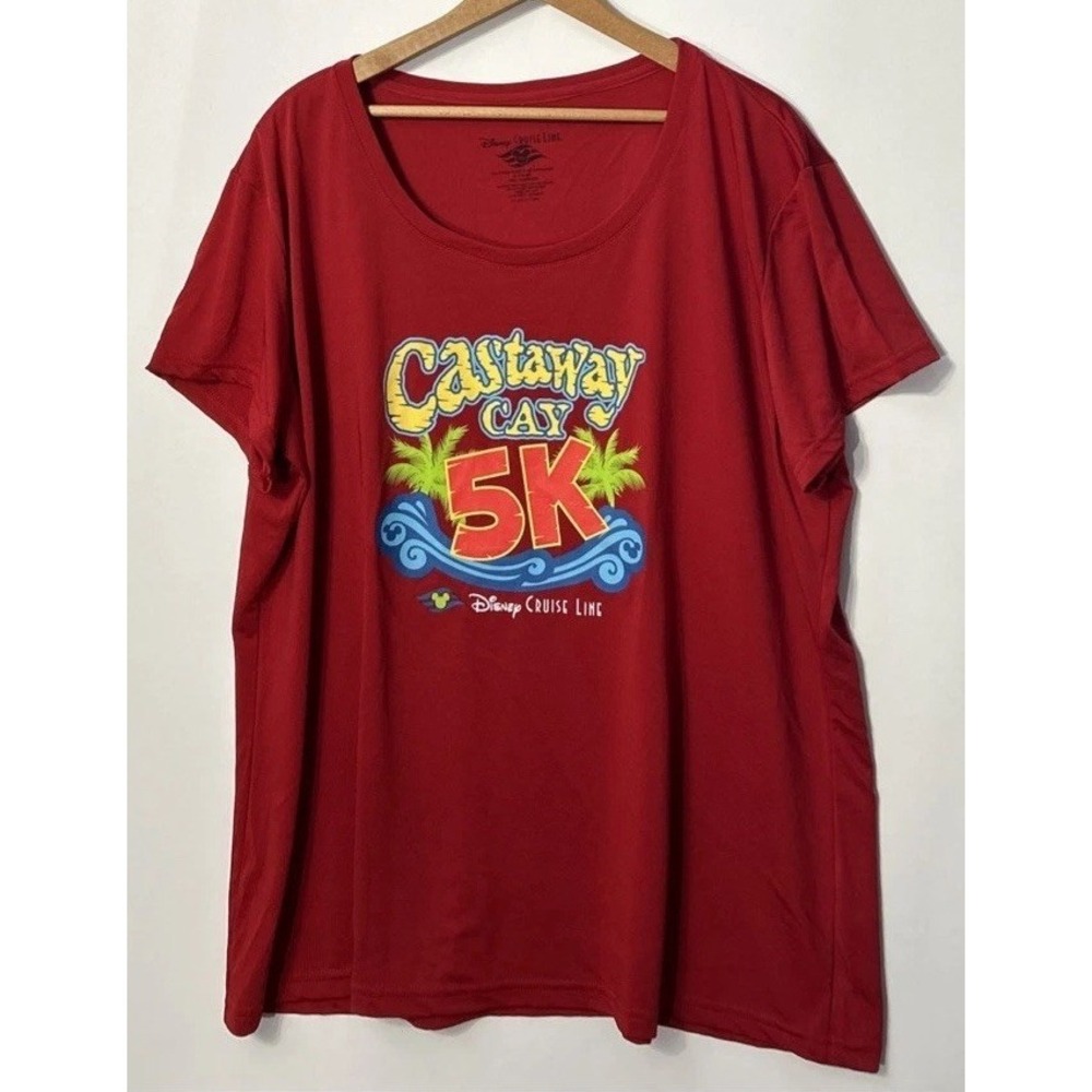 Women's Disney Cruise Castaway Cay 5K Dry-Fit Red Graphic T-Shirt Sz XXL 2XL